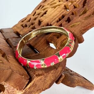 Vintage pink and gold enamel bangle bracelet with spring hinge OS